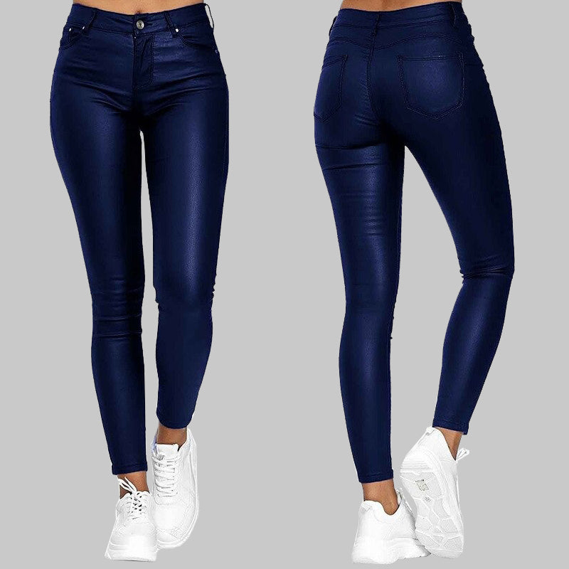Zwarte Damesbroek Hoge Taille Skinny Kunstleer 3