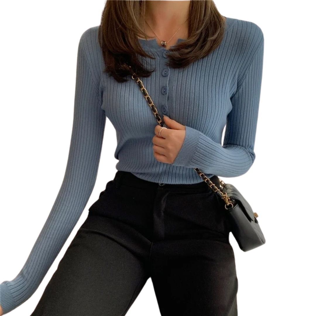 Dames Knoop O-hals Gebreide Pullover