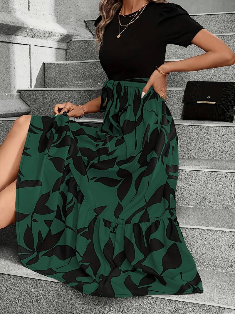 Dames Jurk Bloemendruk Cirkelvormige Halslijn Katoen Zomerjurk-6