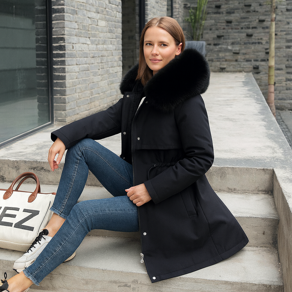 Winterjas met capuchon voor dames met bontkraag