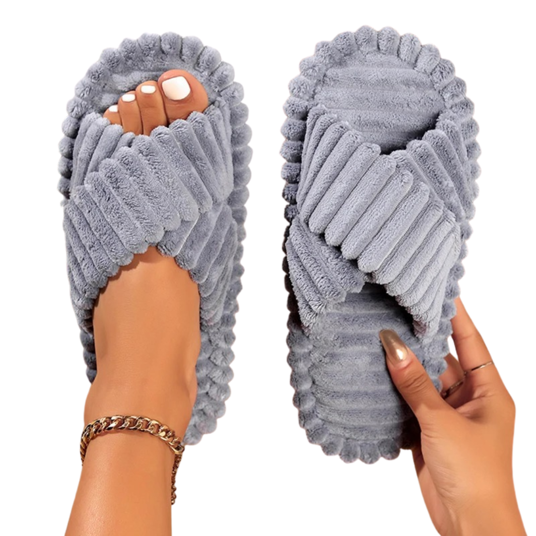 Corduroy damespantoffels met kruisband