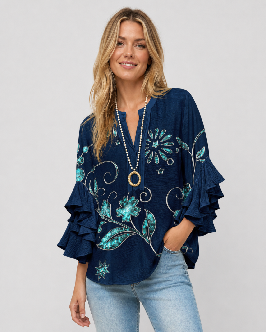 Dames Blouse Met Bloemenprint En Ruches Casual Chic