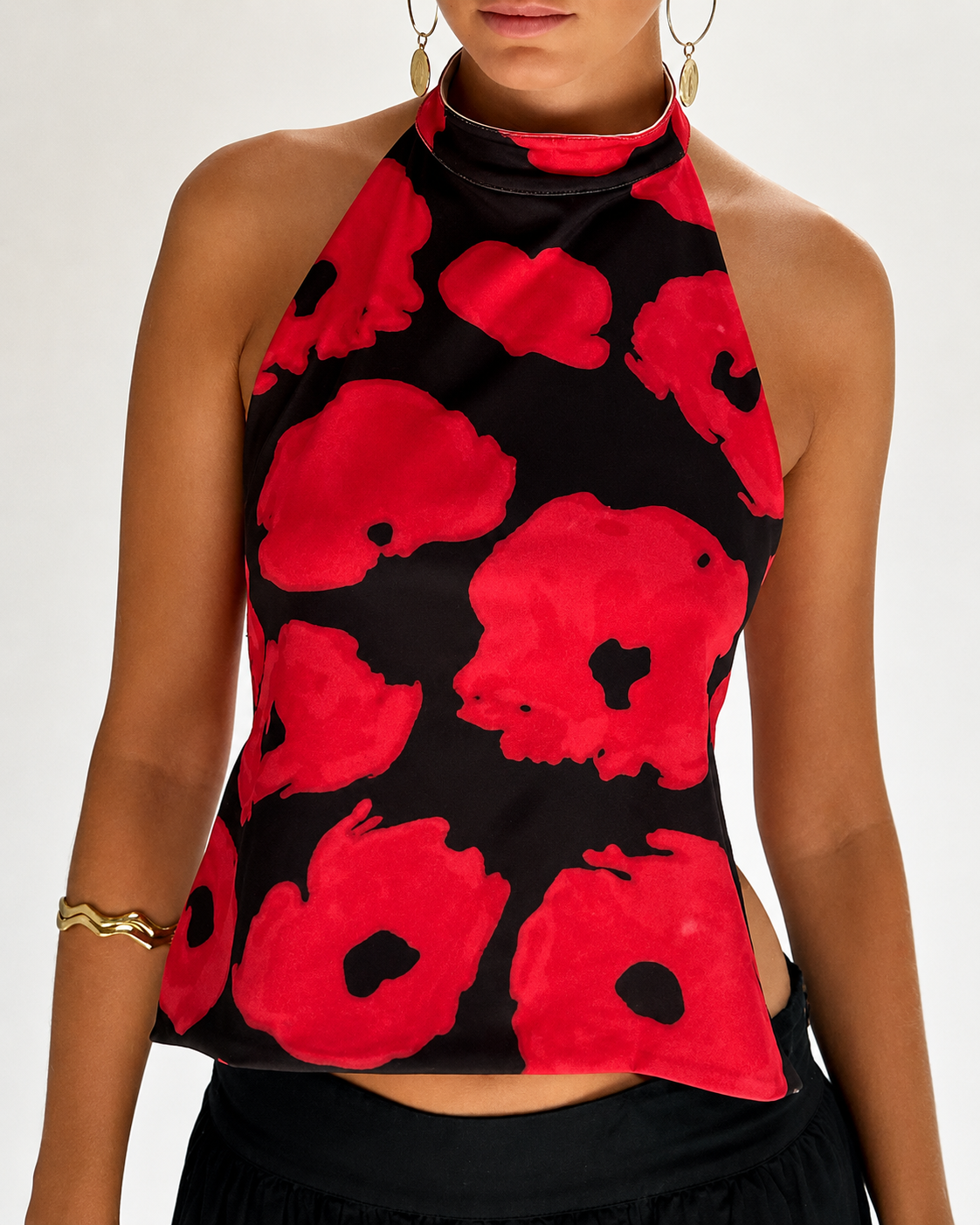 Dames Haltertop met Gedrukt Ontwerp en Open Rug