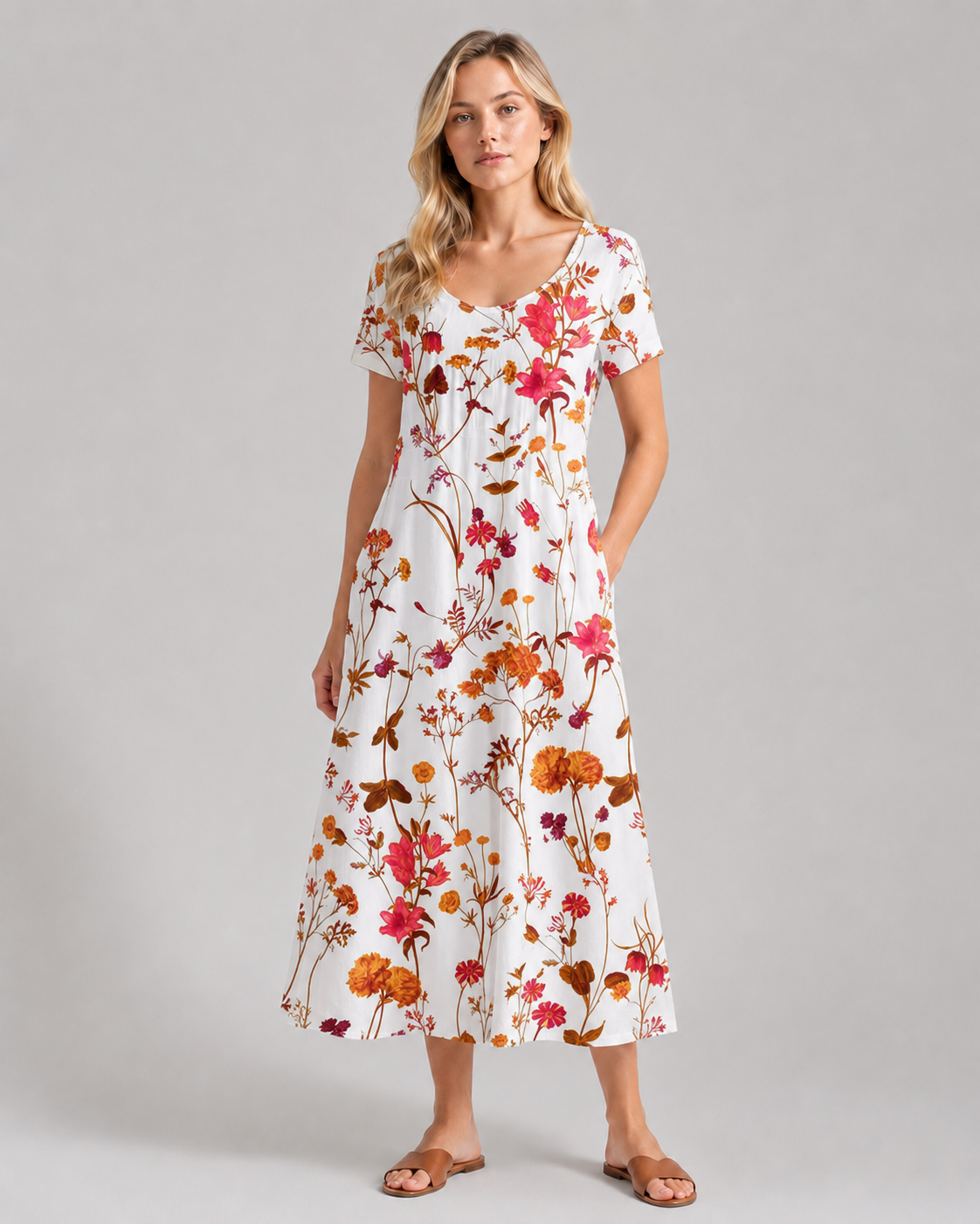 Dames Zomerjurk Korte Mouwen Bloemenprint Luchtige Gemengde Stof
