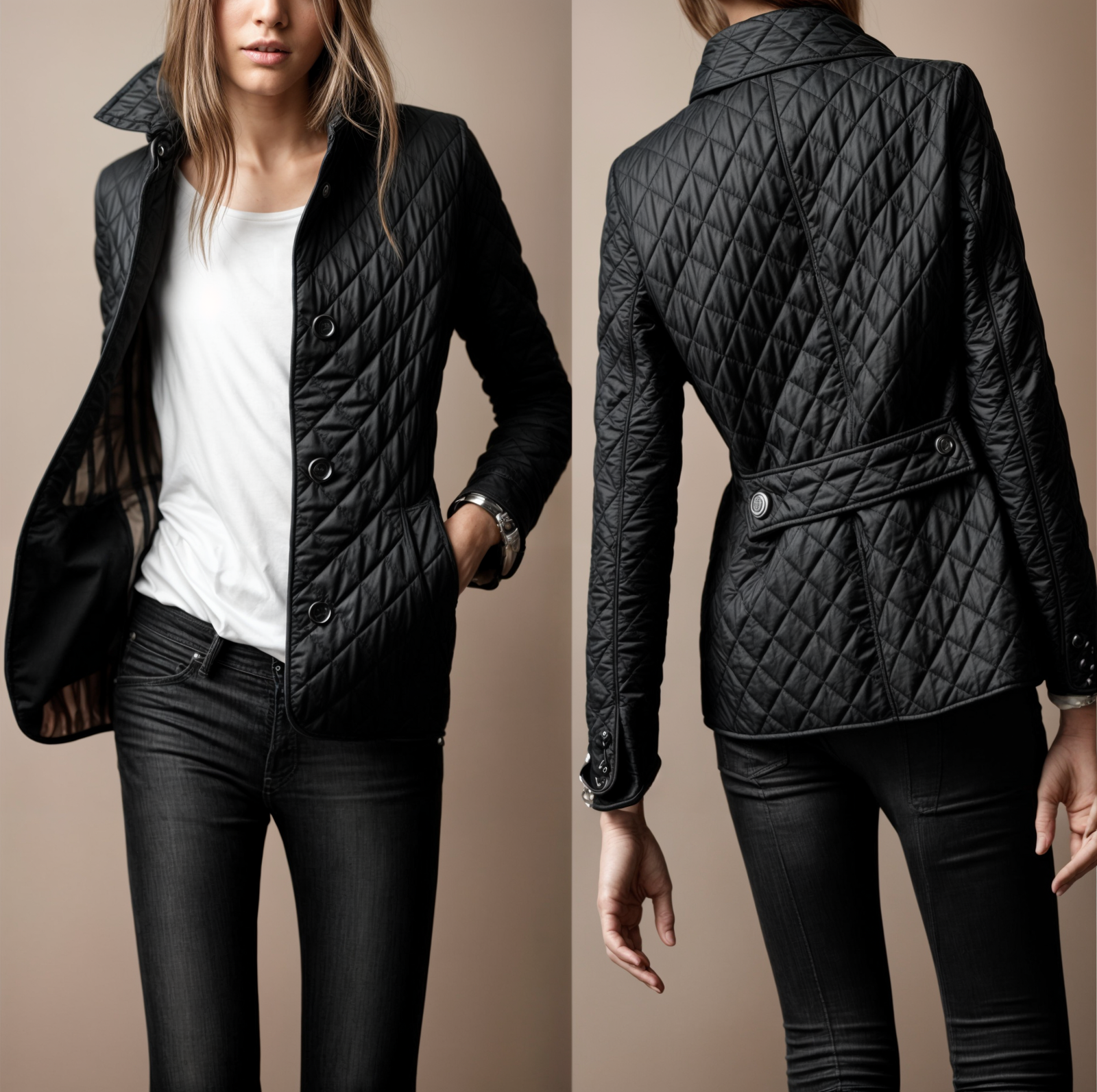 Gewatteerd damesjack met omgeslagen kraag