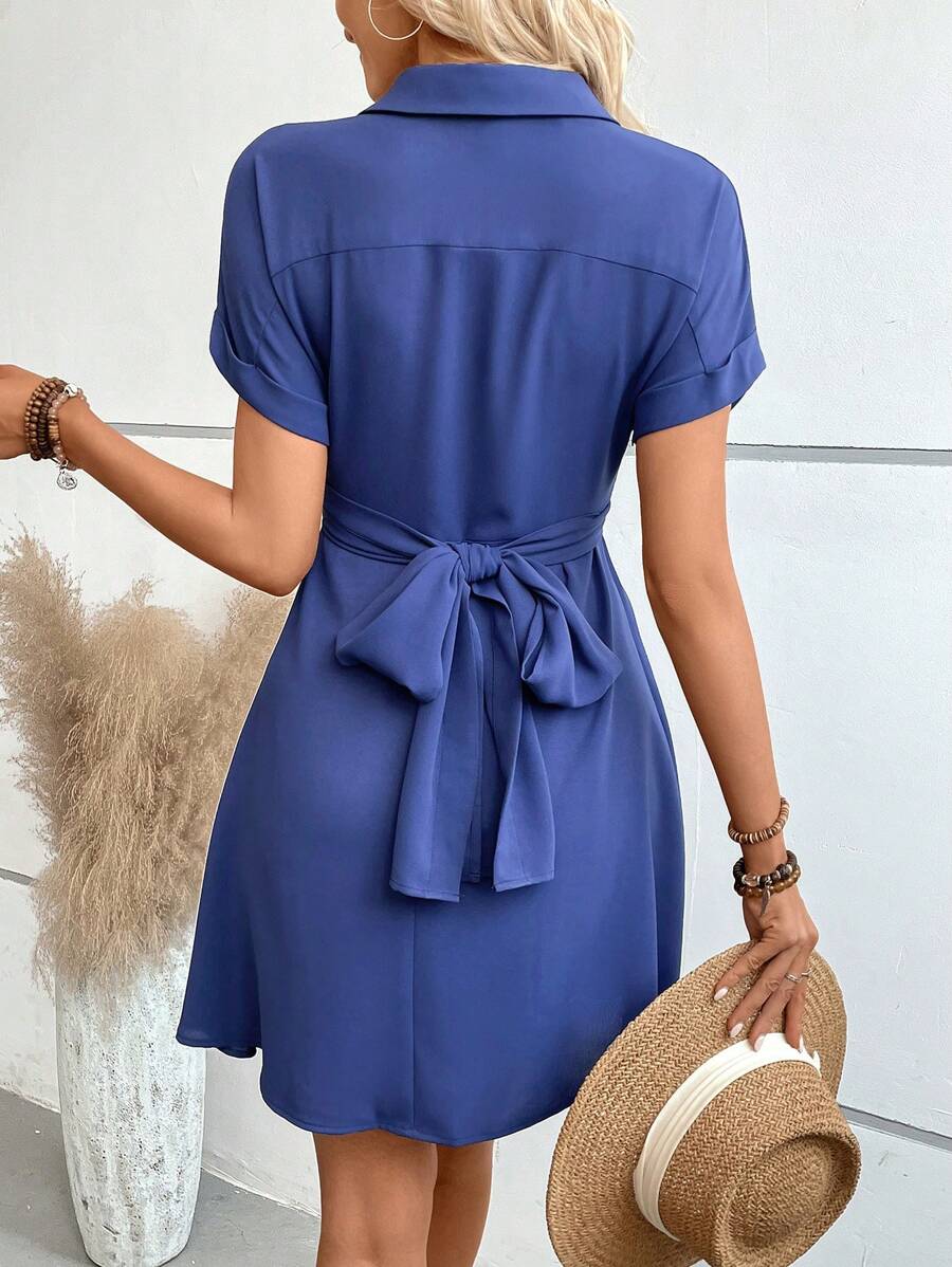 Dames Mini Jurk Korte Mouwen Eenvoudig Hoogwaardige Stof-5