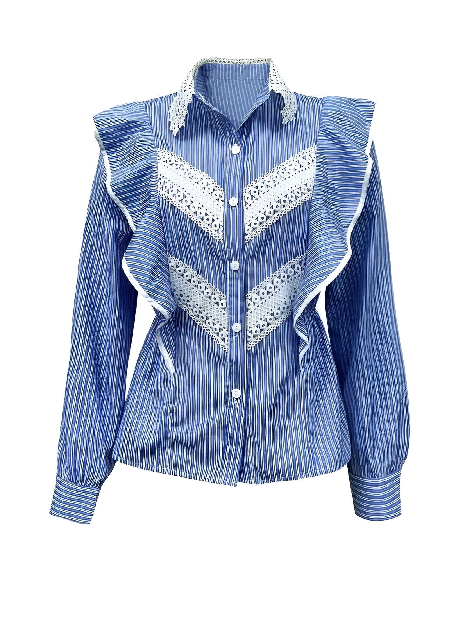 Dames Shirt Lange Mouwen Gestreept Ruches Zachte Stof-6