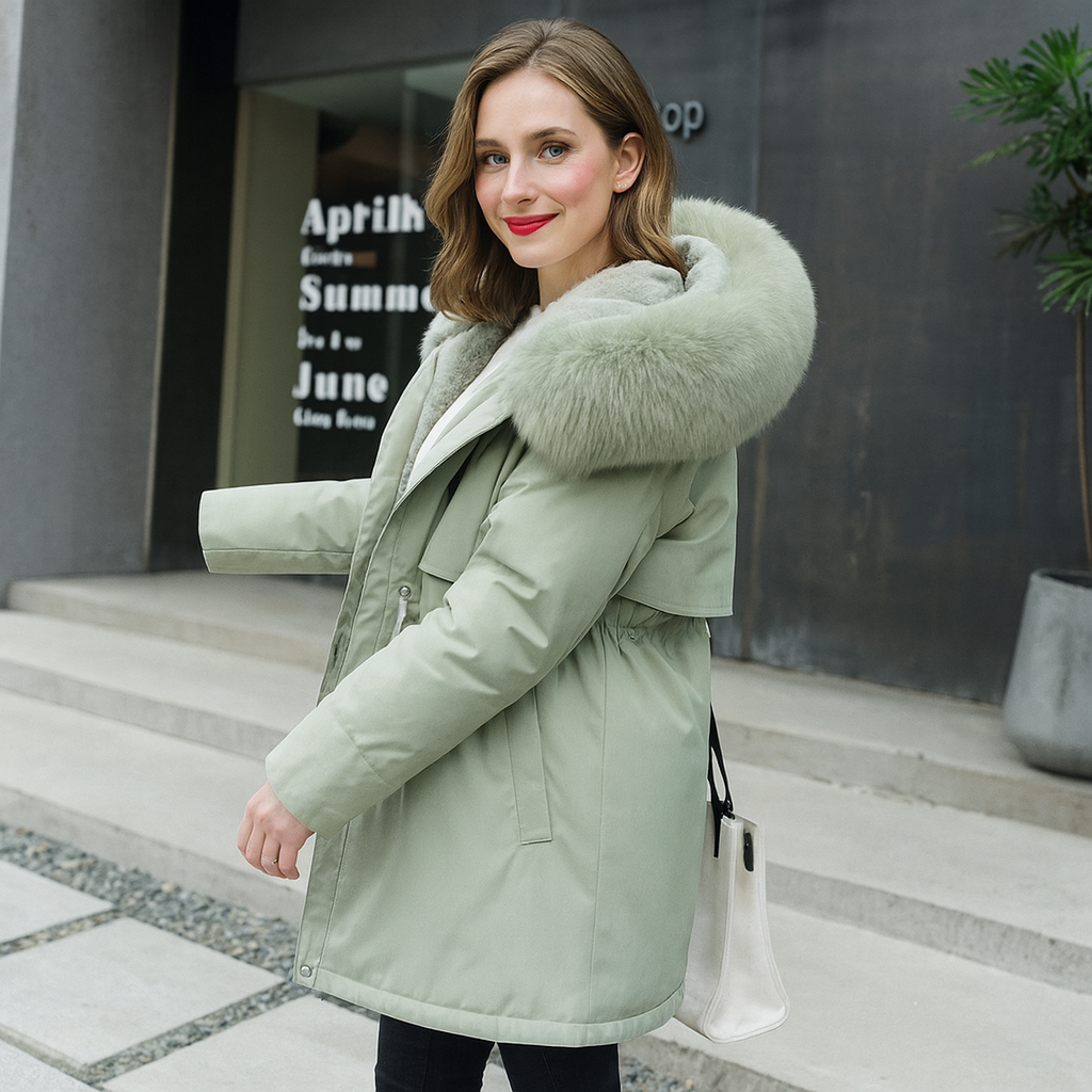 Winterjas met capuchon voor dames met bontkraag