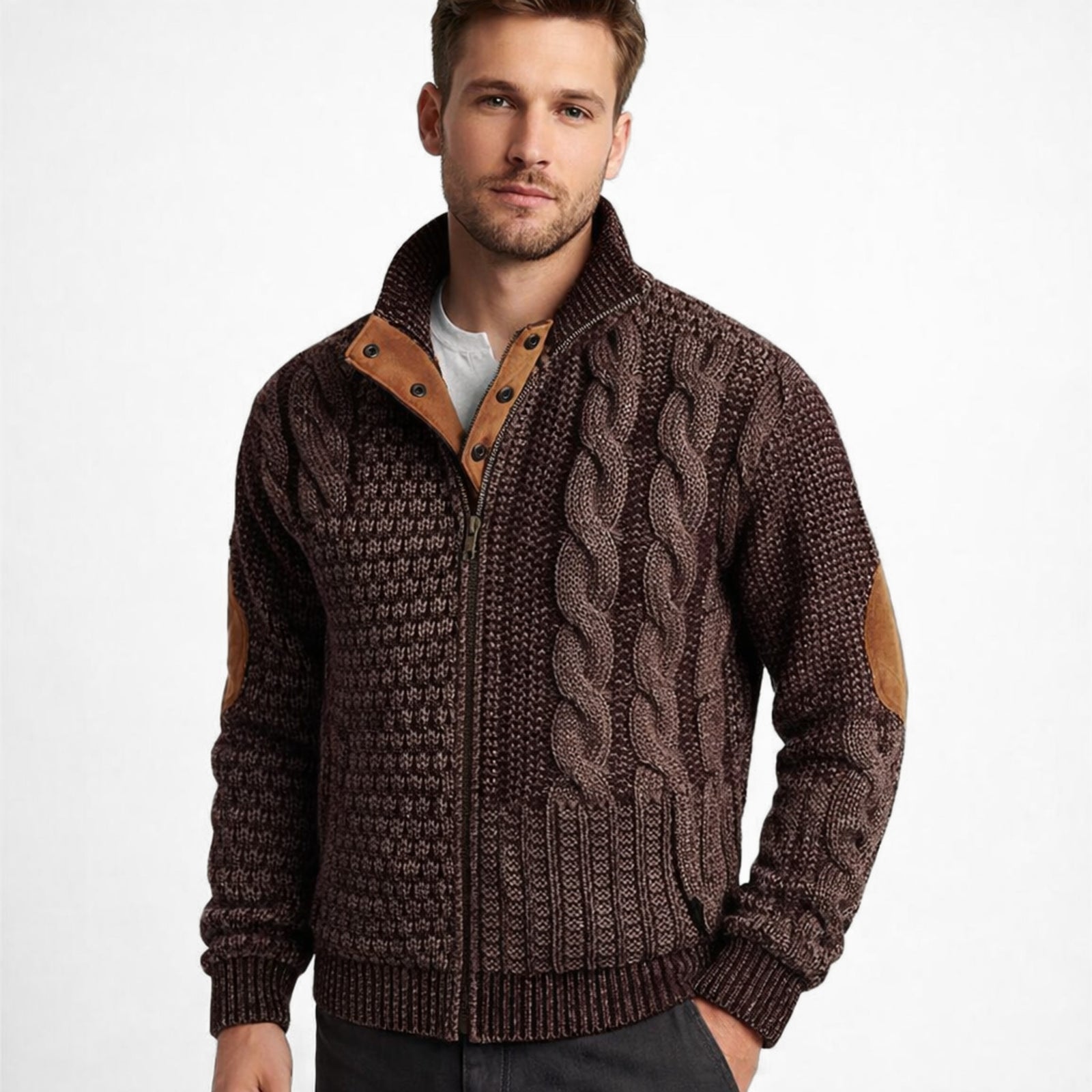 Heren Trui Hoge Hals Met Patchwork Texturen