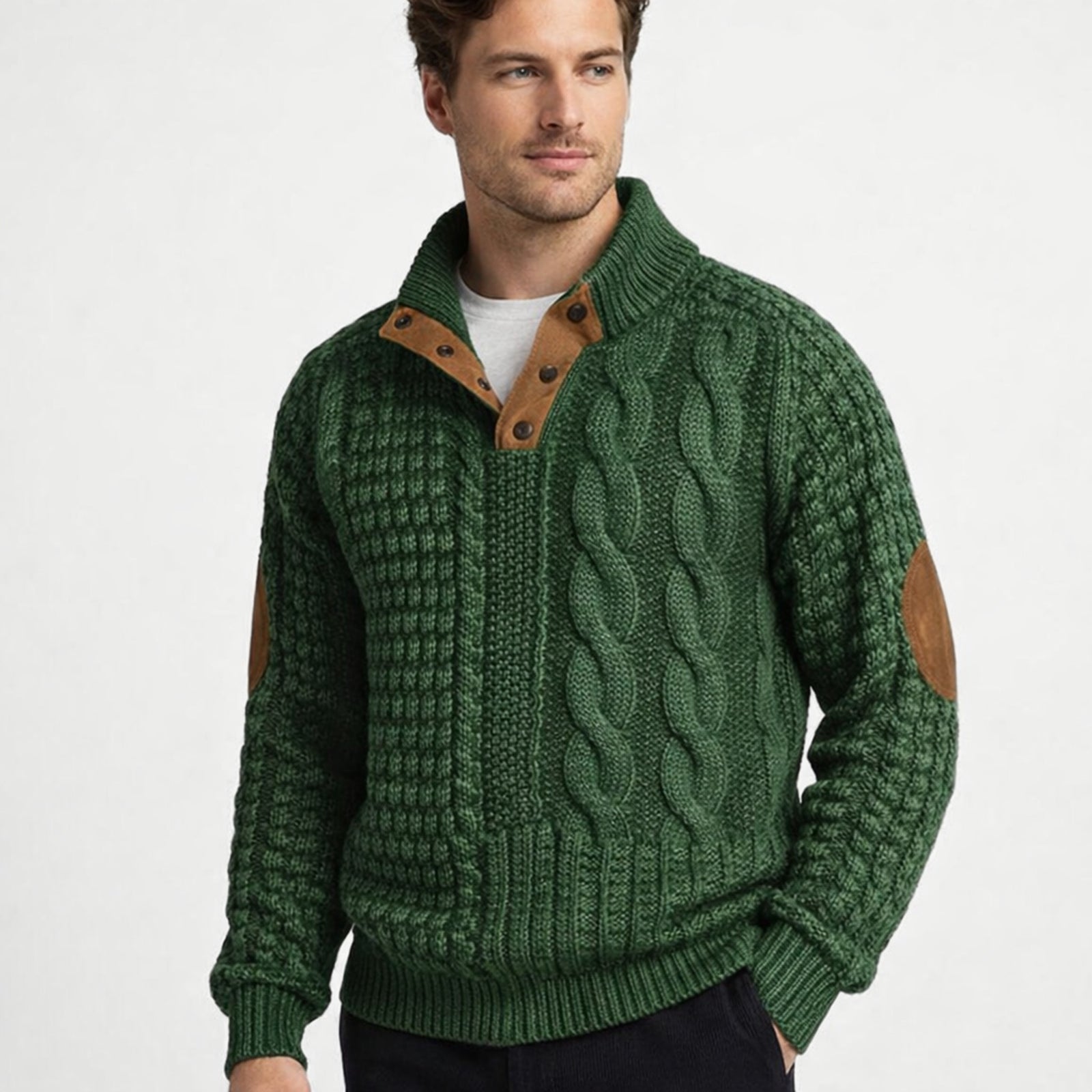 Heren Trui Hoge Hals Met Patchwork Texturen