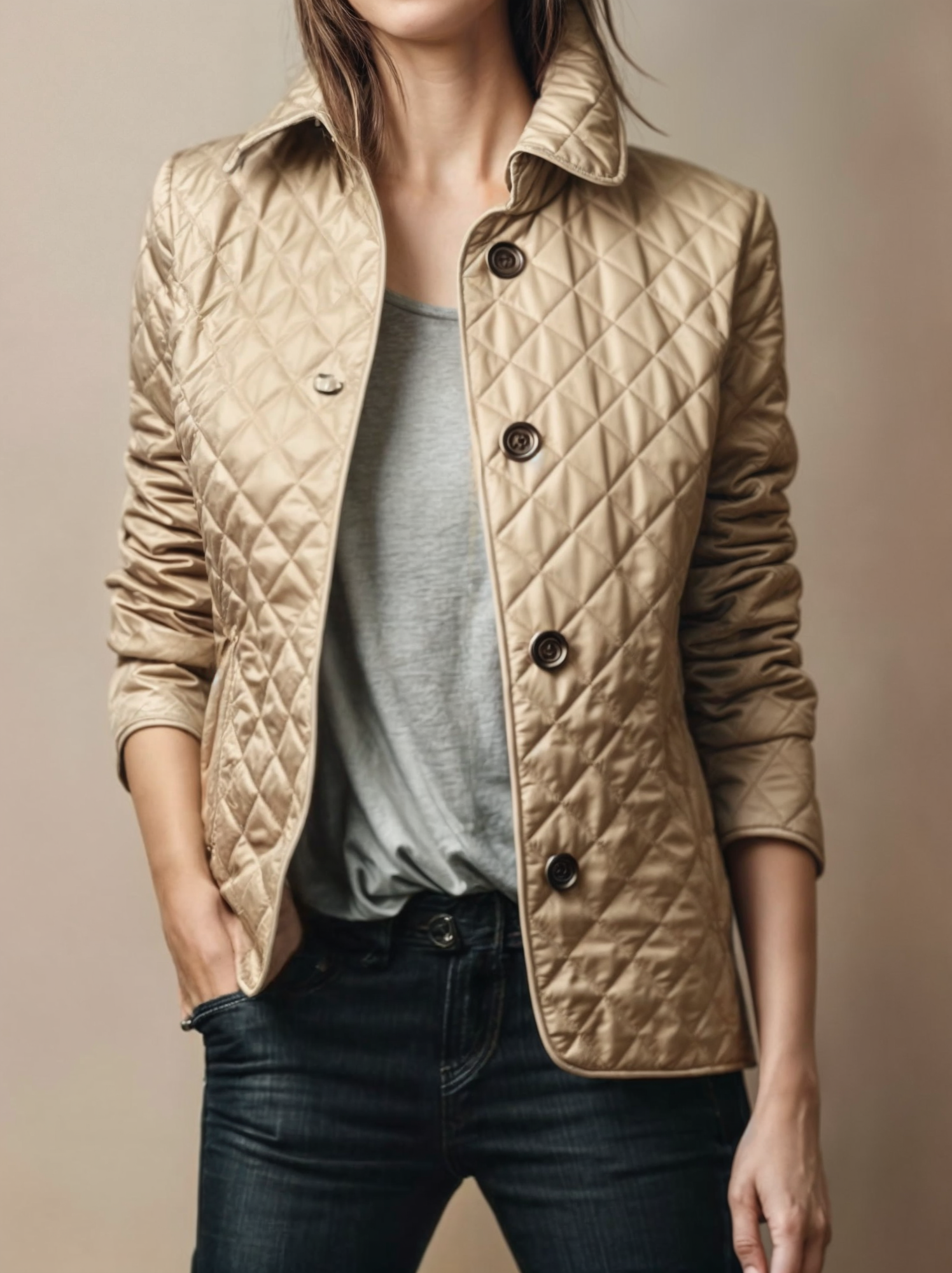 Gewatteerd damesjack met omgeslagen kraag