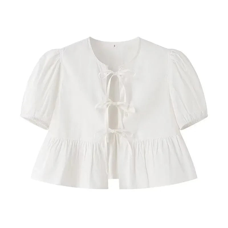 Front Tie Ruffle Crop Top