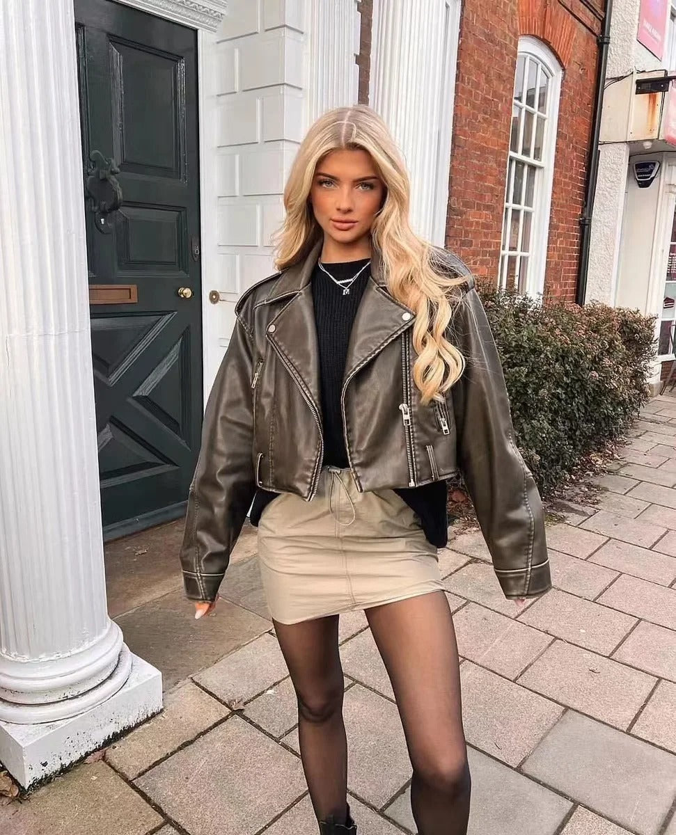 Vintage Leren Stijl Damesjack