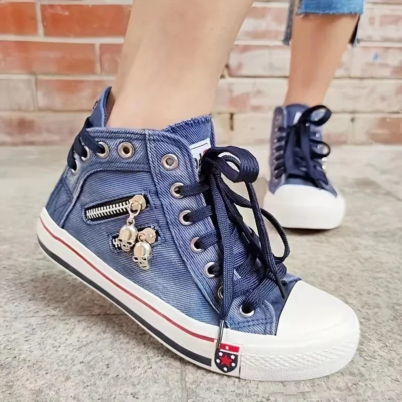 Dames Denim Style Hi-Top Sneakers