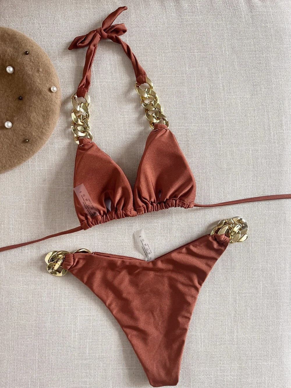 Gouden Ketting Halter Bikini Set