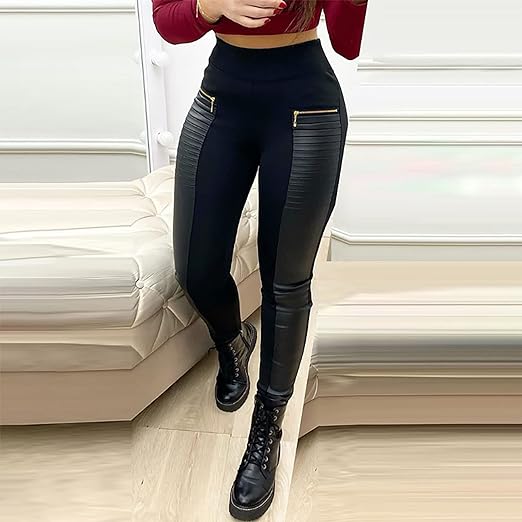 Rits Contrast PU Skinny Broek