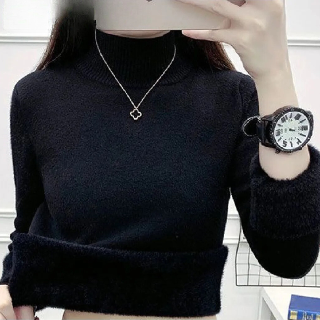 Damessweater met coltrui en fluwelen voering