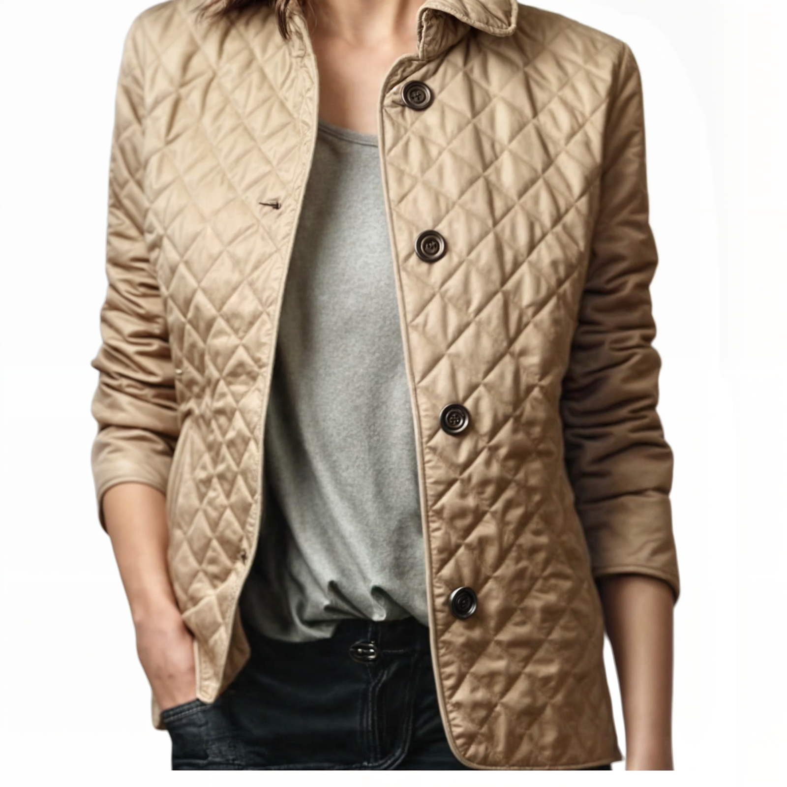 Gewatteerd damesjack met omgeslagen kraag