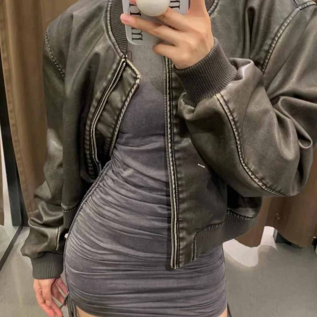 Dames motorjack met ritssluiting