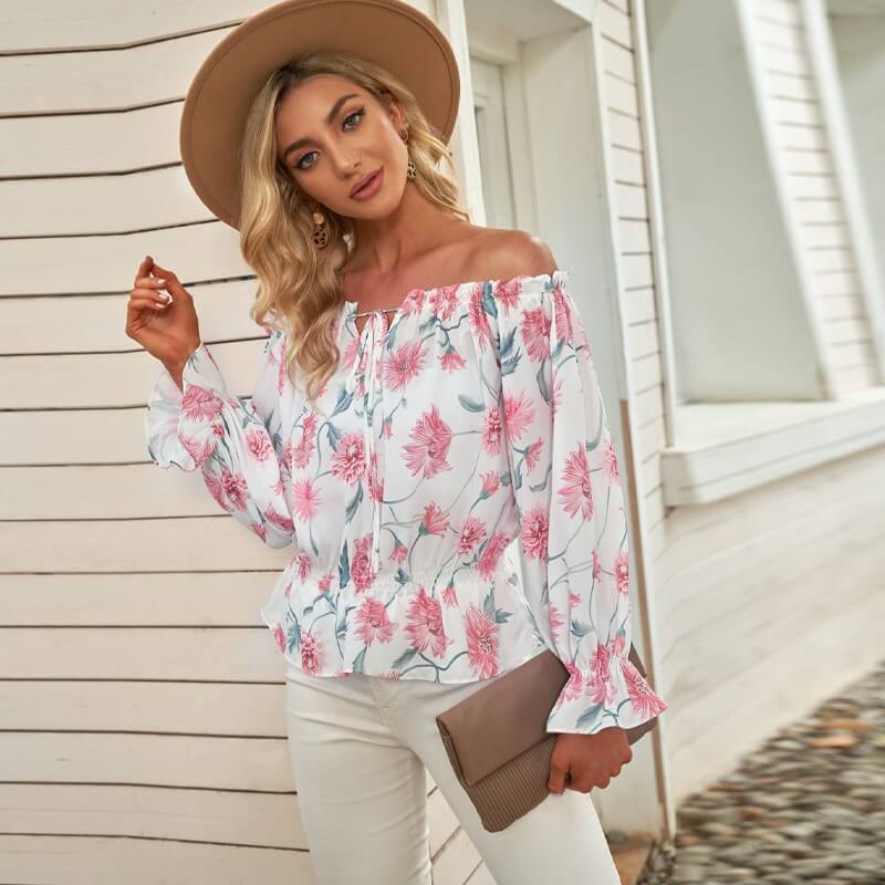 Bloemen Blouse met Ruches Mouwen