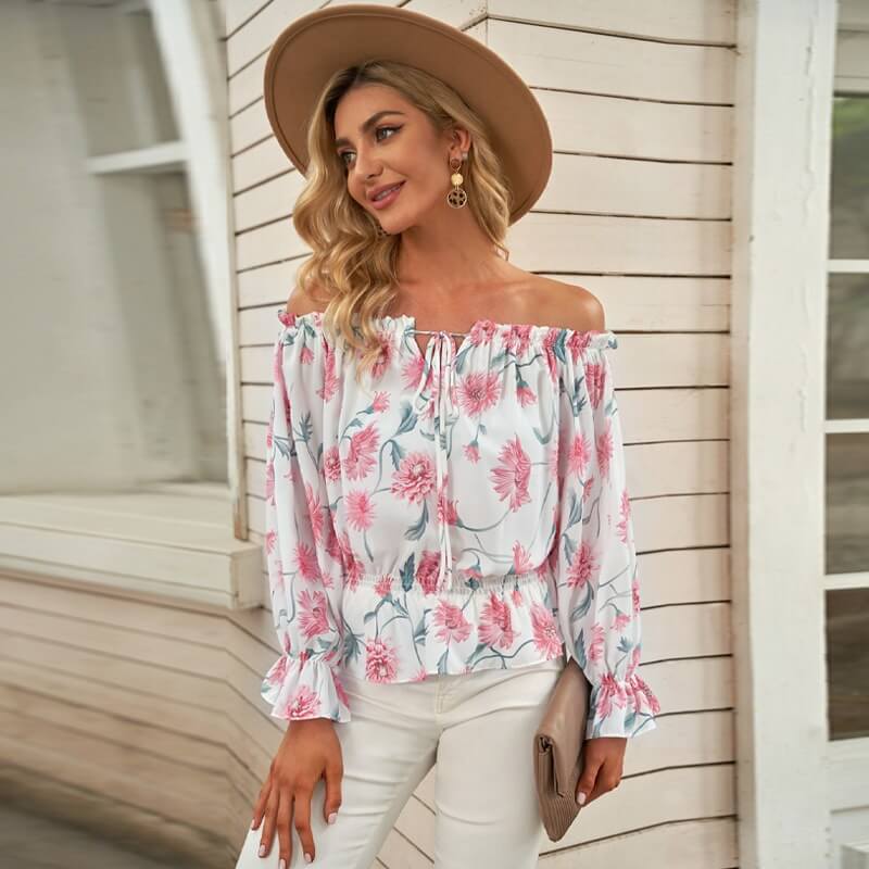 Bloemen Blouse met Ruches Mouwen