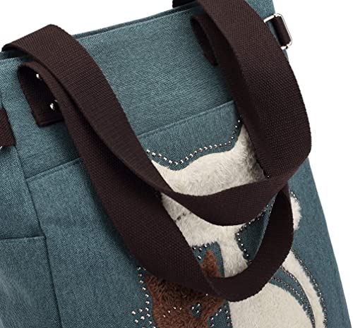 Kat Geborduurde Canvas Tas