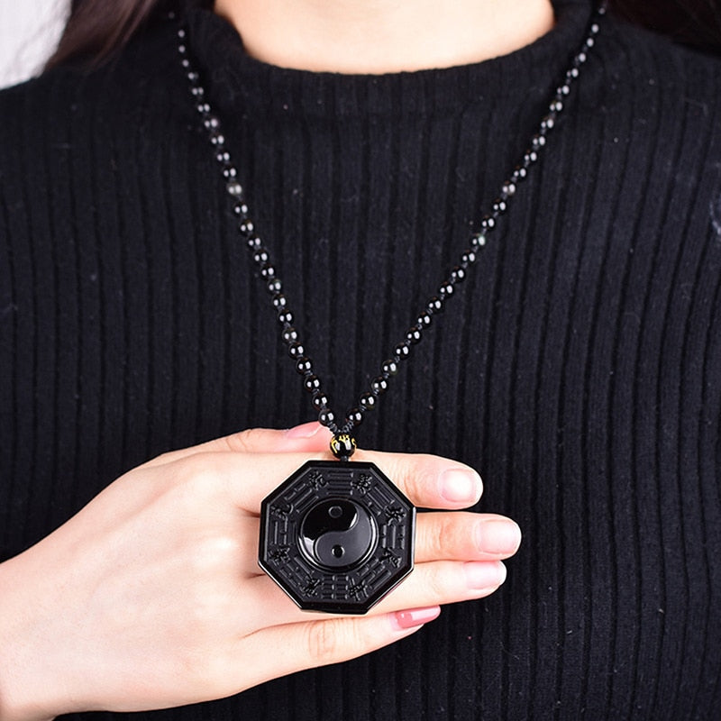 Obsidiaan Yin Yang Ketting