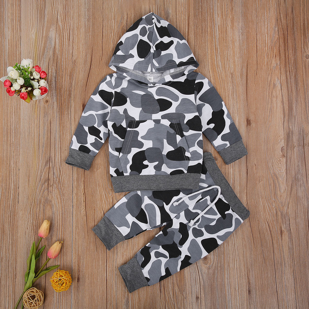 Grijs Camouflage Hoodie en Broeken Set