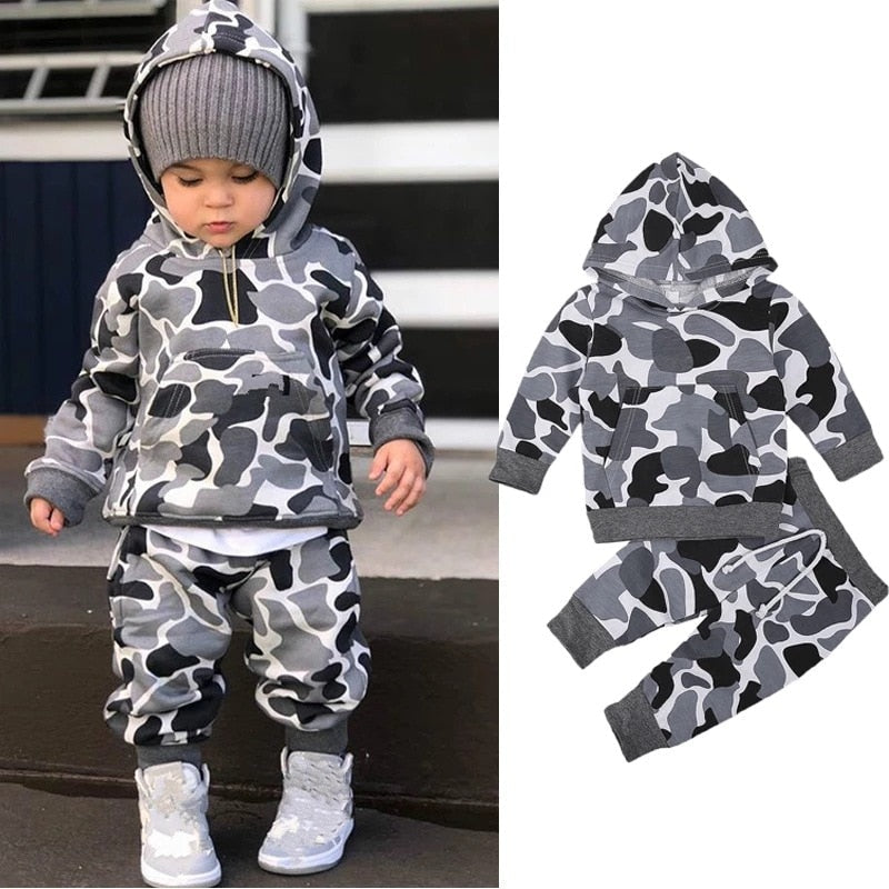 Grijs Camouflage Hoodie en Broeken Set