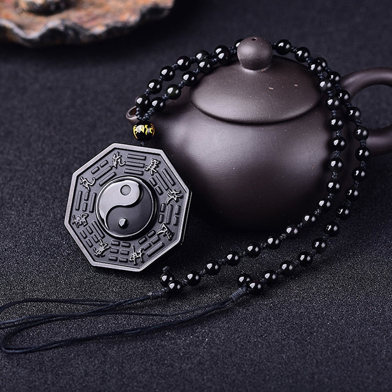 Obsidiaan Yin Yang Ketting