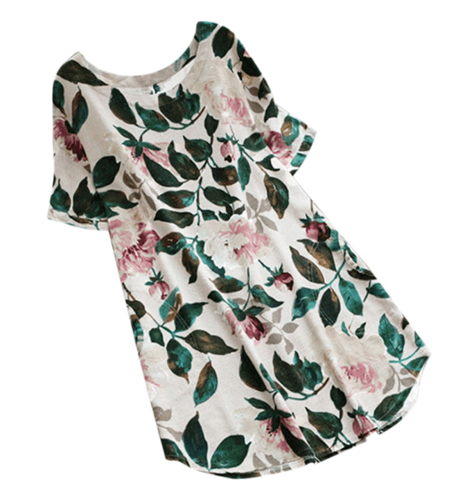 Bloemen Geprinte Korte Mouw Jurk