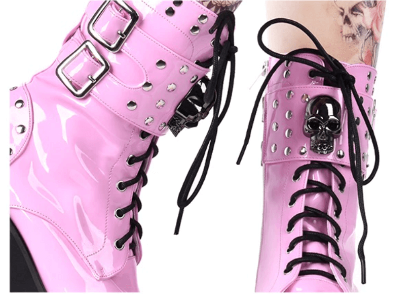 Roze Gothic Lace Up Platform Laarzen