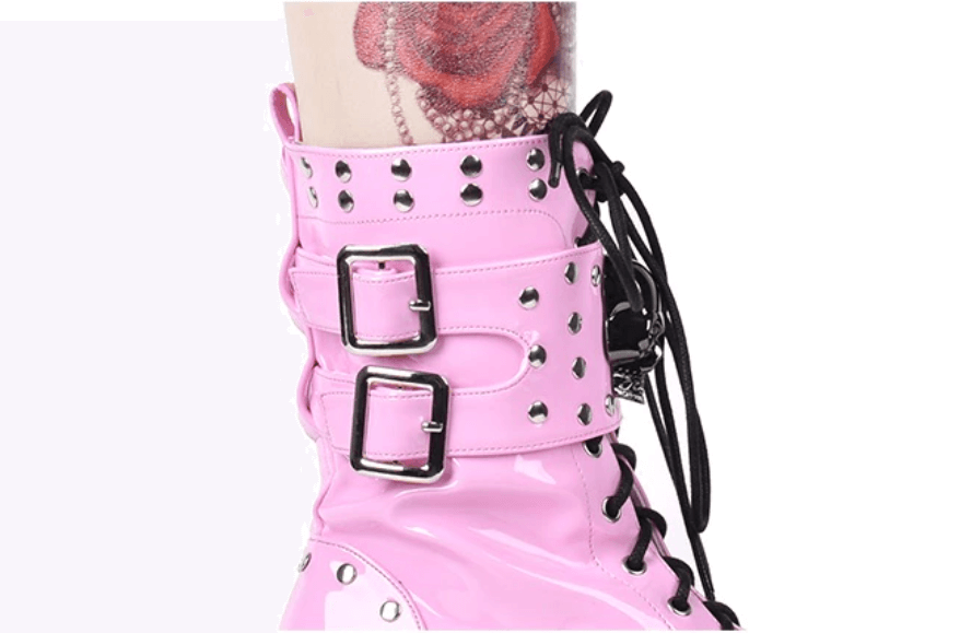 Roze Gothic Lace Up Platform Laarzen