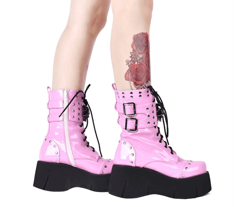 Roze Gothic Lace Up Platform Laarzen