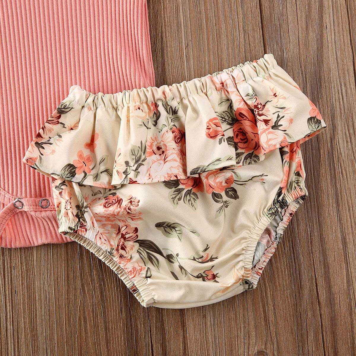 Ruffled Geribde Gebloemde Shortset