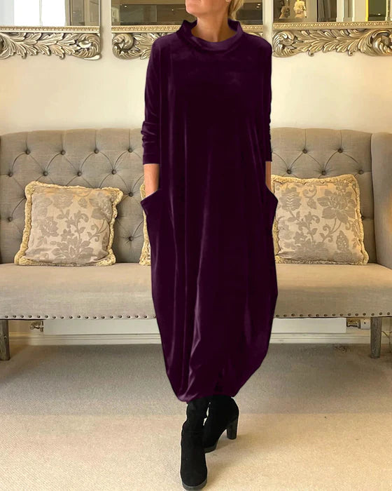 Dames Jurk Elegante Winterstijl Warme Stof-3