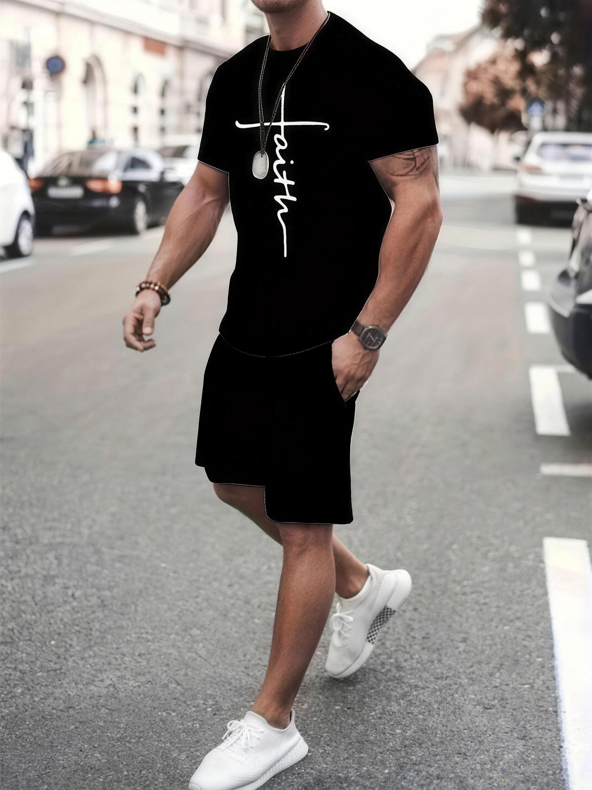 Mannen Zomer Set T-shirt en Shorts Ademend Katoen