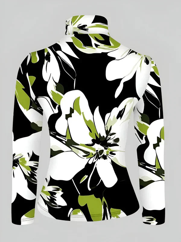 Dames Turtleneck Shirt Bloemprint Lange Mouwen Katoen-4