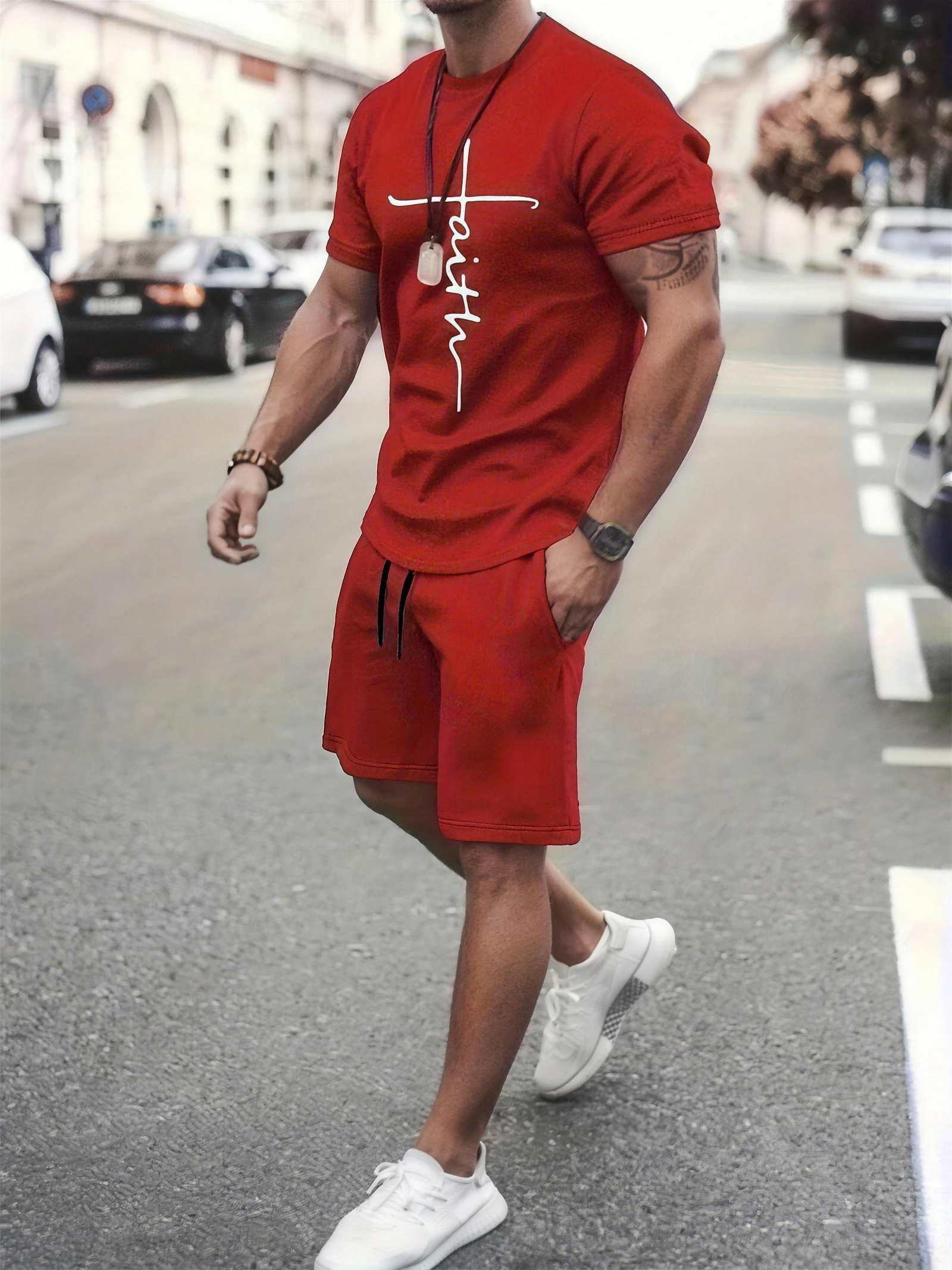 Mannen Zomer Set T-shirt en Shorts Ademend Katoen