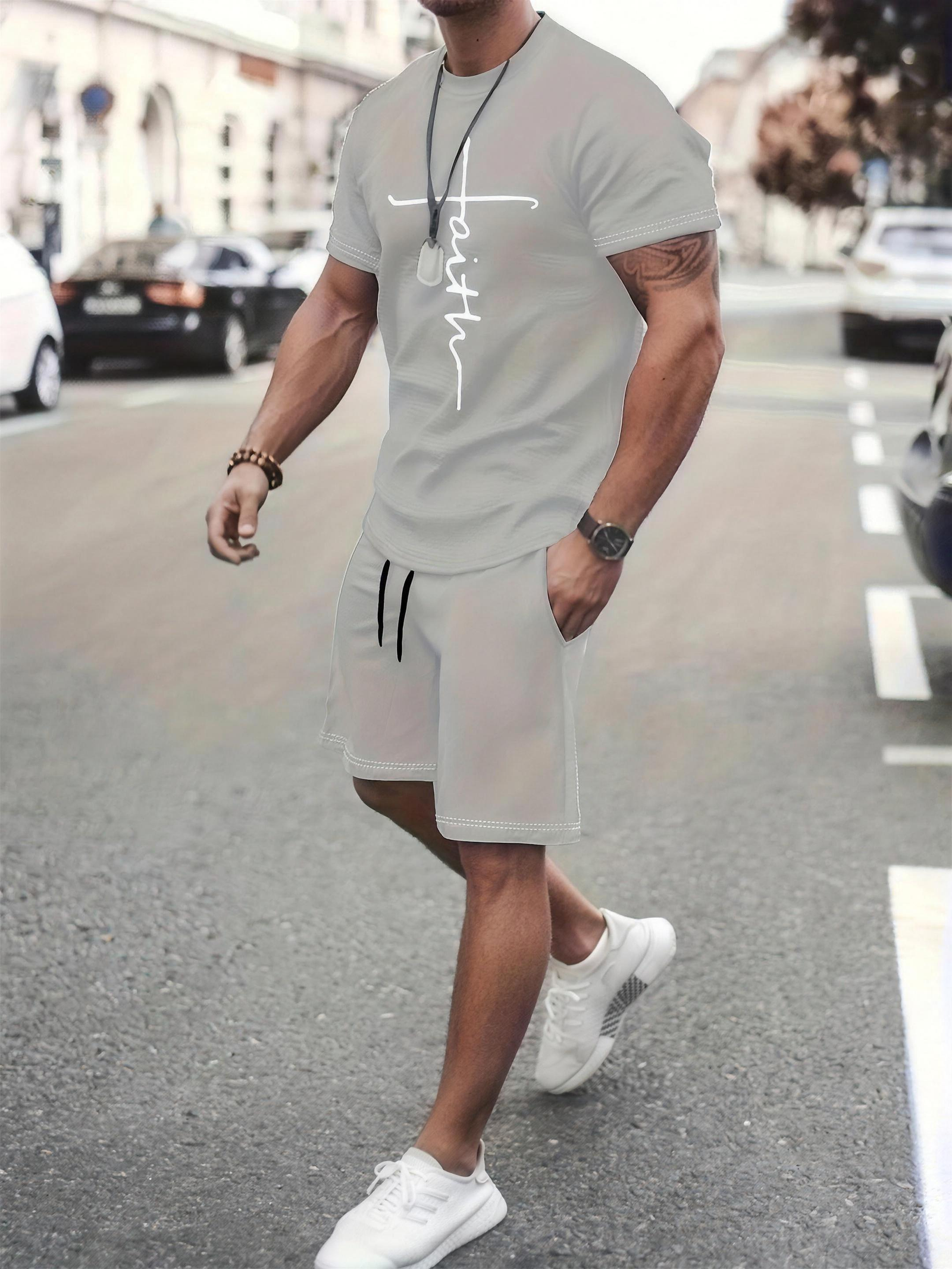 Mannen Zomer Set T-shirt en Shorts Ademend Katoen