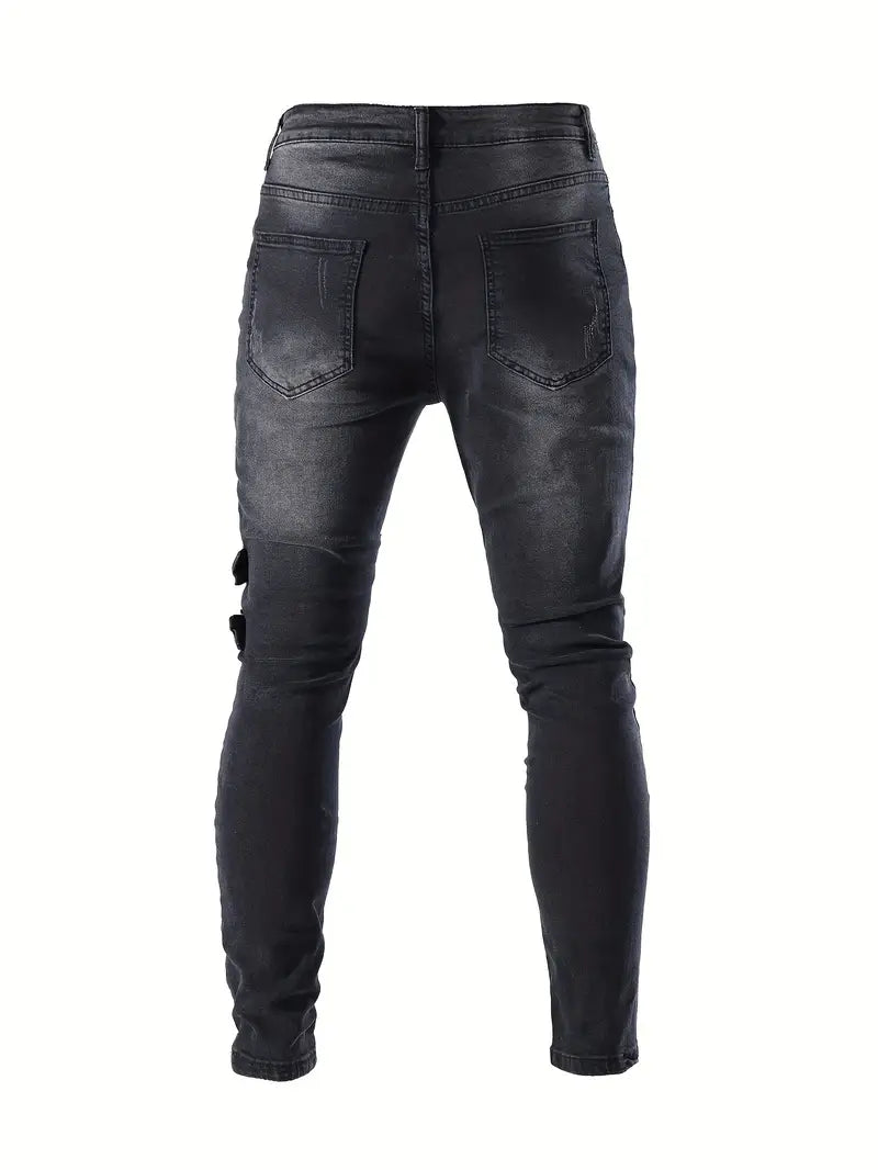 Heren Biker Jeans Casual Denim met Gewatteerde Inserts en Ritsdetails-2