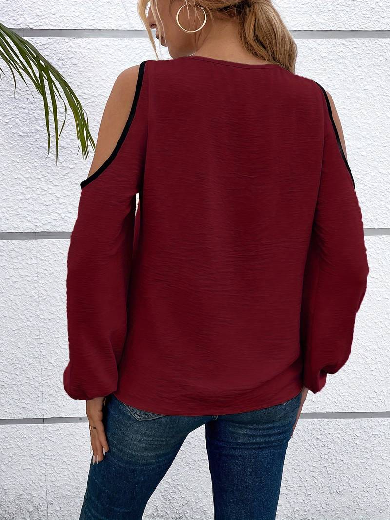 Dames Blouse Kleurblok Lange Mouwen Vierkante Halslijn Hoogwaardige Stof-3