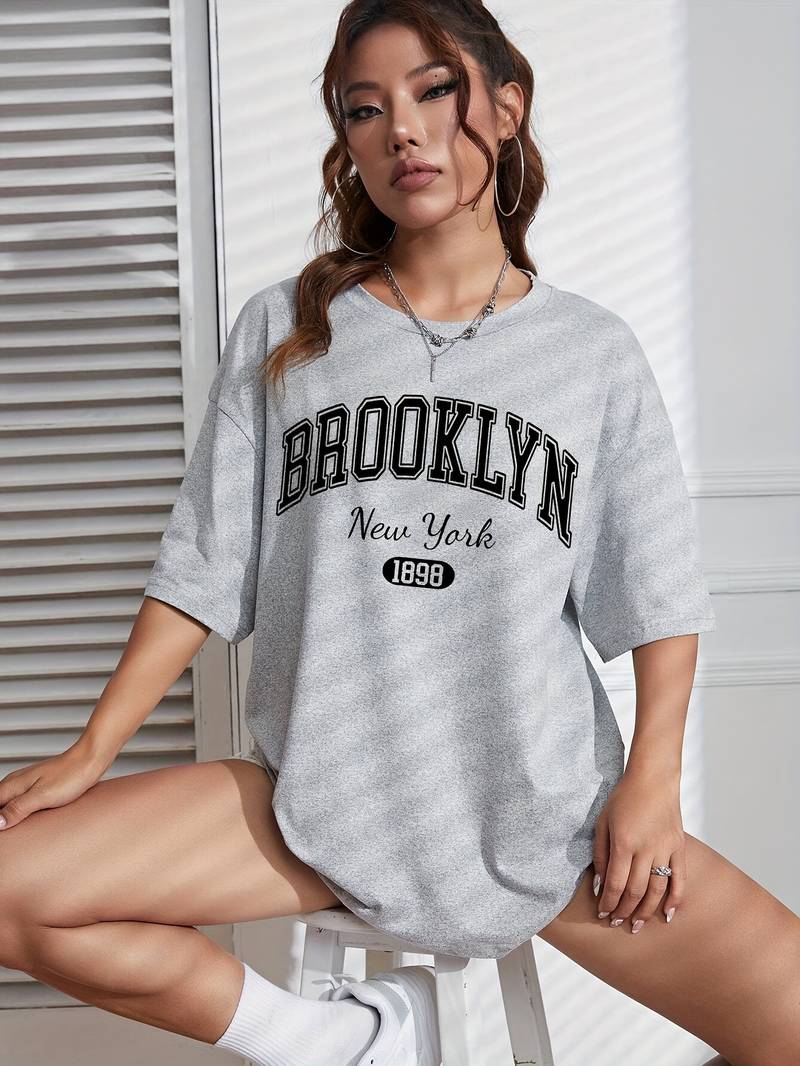 Dames T-shirt Casual Brooklyn Print Hoogwaardig Katoen-4