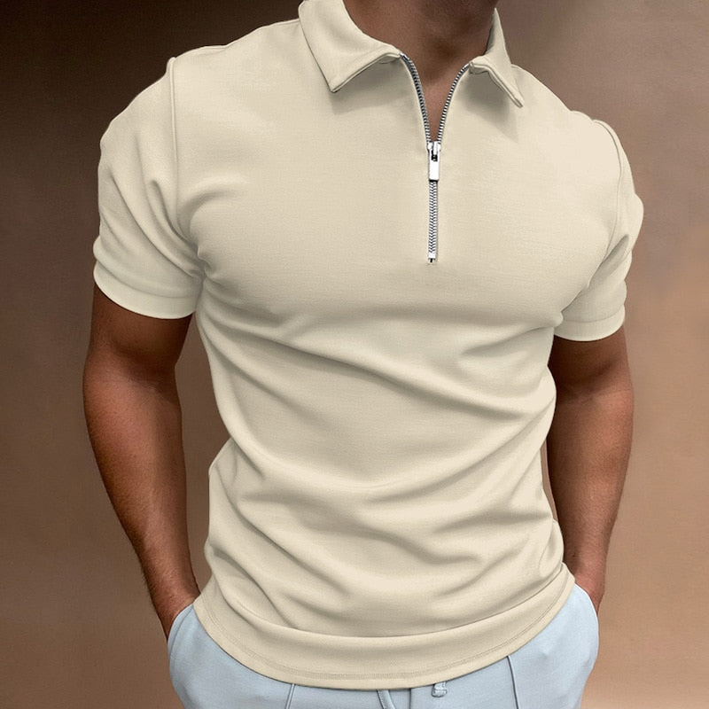 Heren Poloshirt Korte Mouwen Met Rits 100% Katoen 6