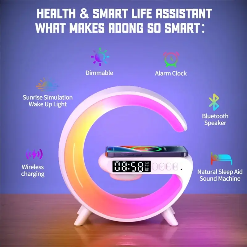 Draadloze Sfeerlamp RGB Multifunctioneel Met Snellader En Bluetooth Speaker-5