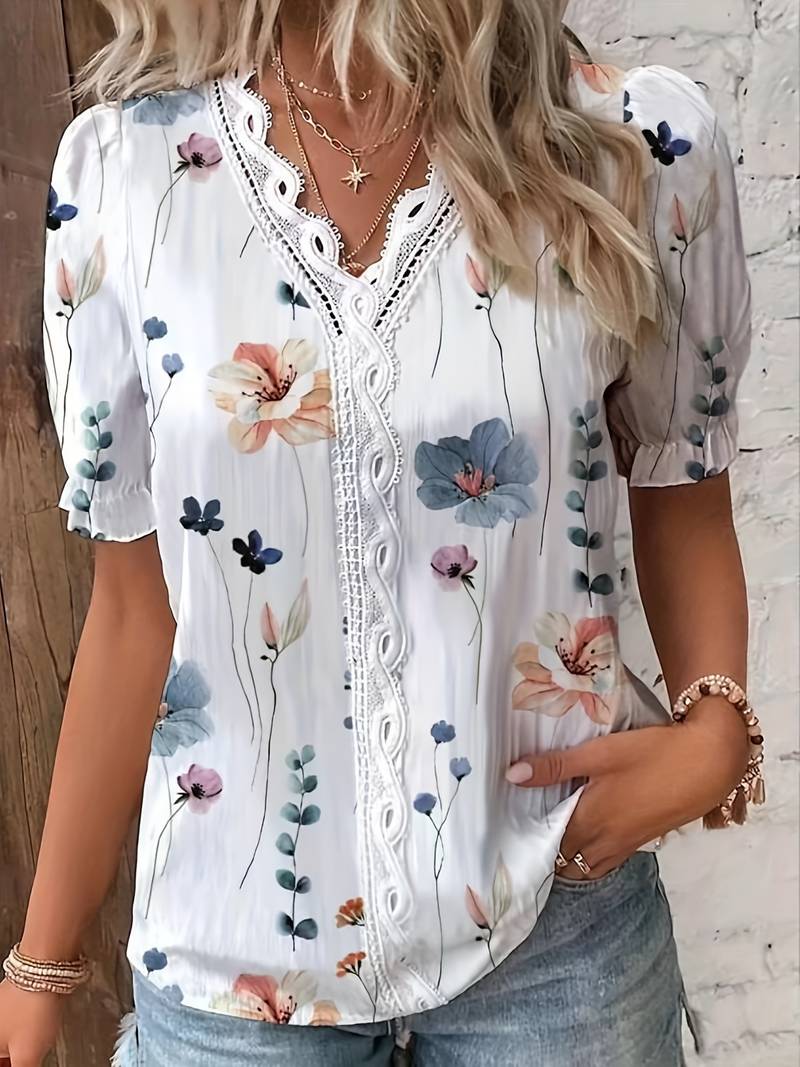 Variant image for Witte Blouse Dames V-hals Lente Stijlvol Lichtgewicht Casual Elegante Snit-17