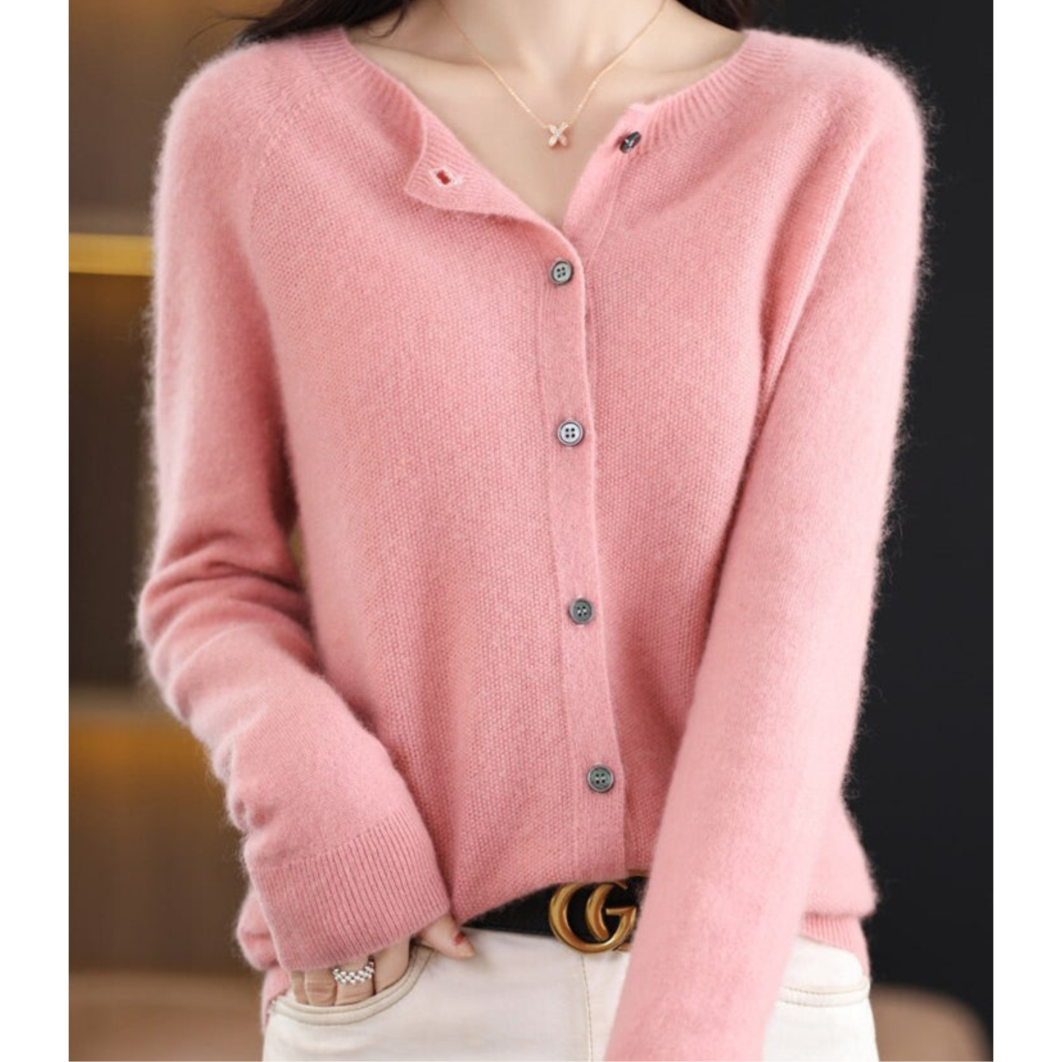 Variant image for Dames Trui O-Hals 100% Wol Cardigan voor Winterse Look-7