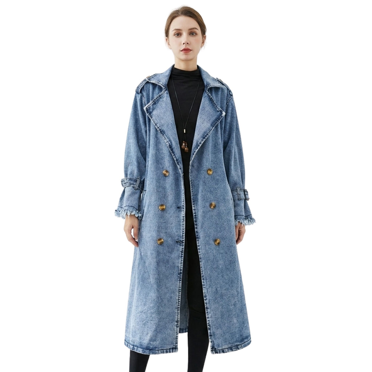 Dames Trenchcoat Lichtblauw met Dubbele Rij Knopen