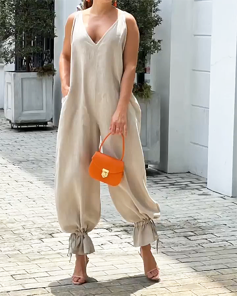 Dames Jumpsuit Mouwloos V-Hals Lichtgewicht Polyester-1