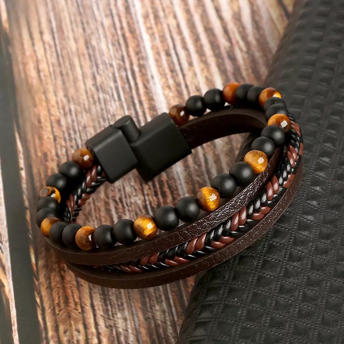 Heren Armband Set Gevlochten Kunstleer en Parel voor Stijlvolle Looks 3